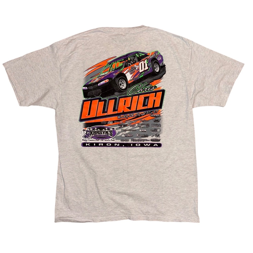 Chris Ullrich Racing 01 T-Shirt Mens Large Gray Graphic Dirt Track Iowa Kiron